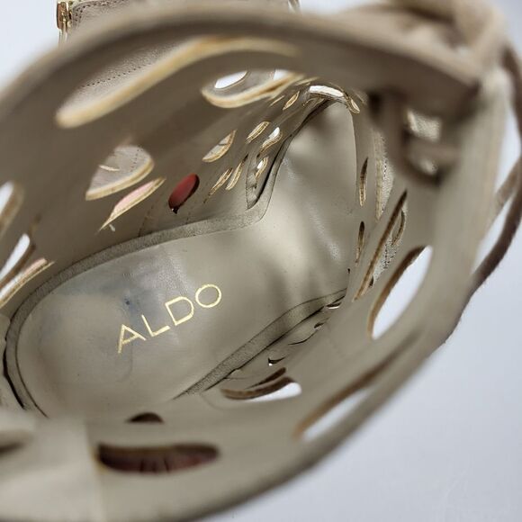 Aldo Tan Suede Laser-Cut Peep Toe Heels, Size 6.5 - Picture 14 of 16